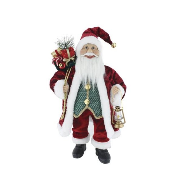 Classic Red Santa 18" Figurine w/ Lantern & Gift Sack Christmas Decor - Picture 1 of 11